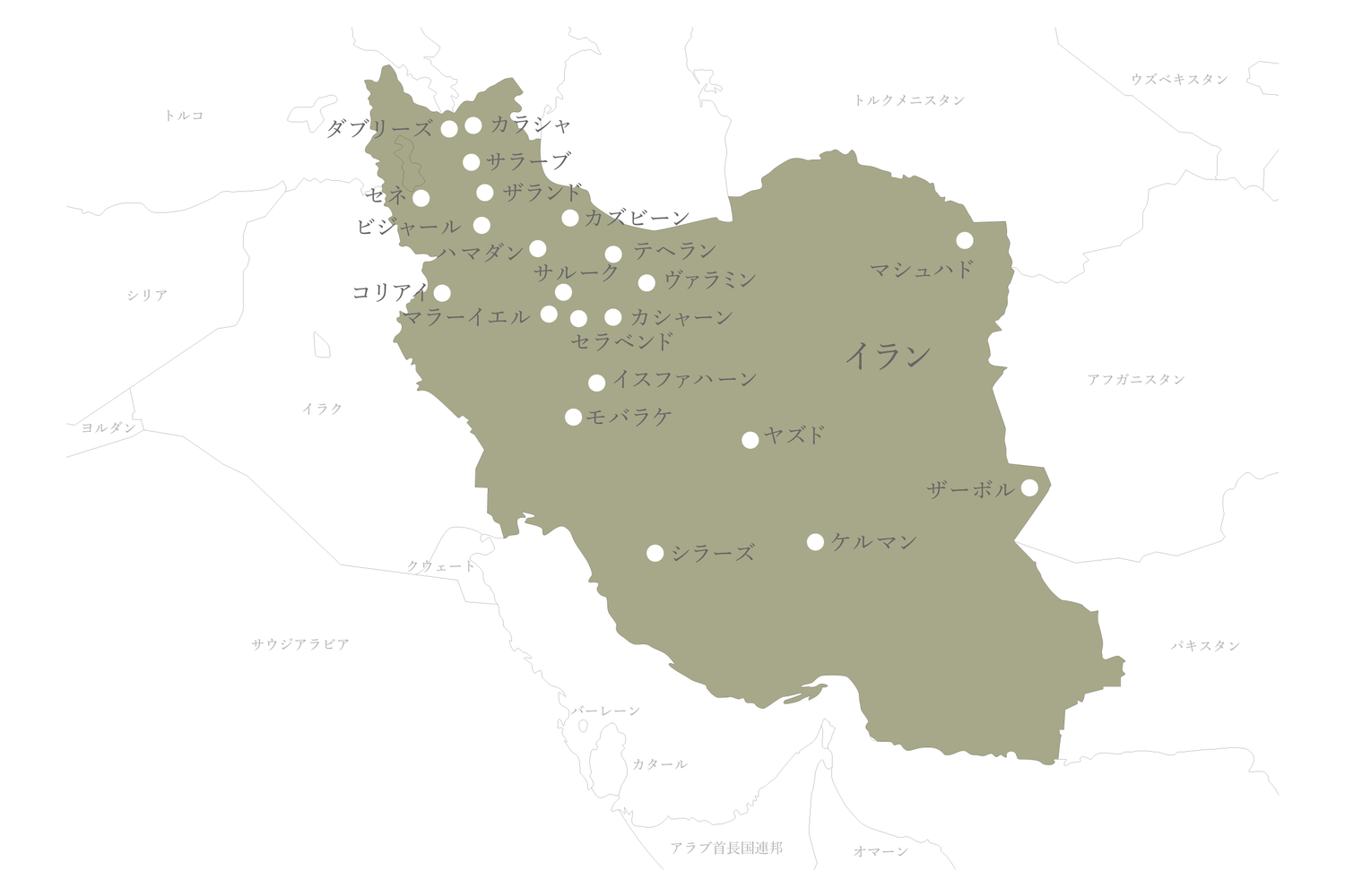 ラグの生産地イランの地図